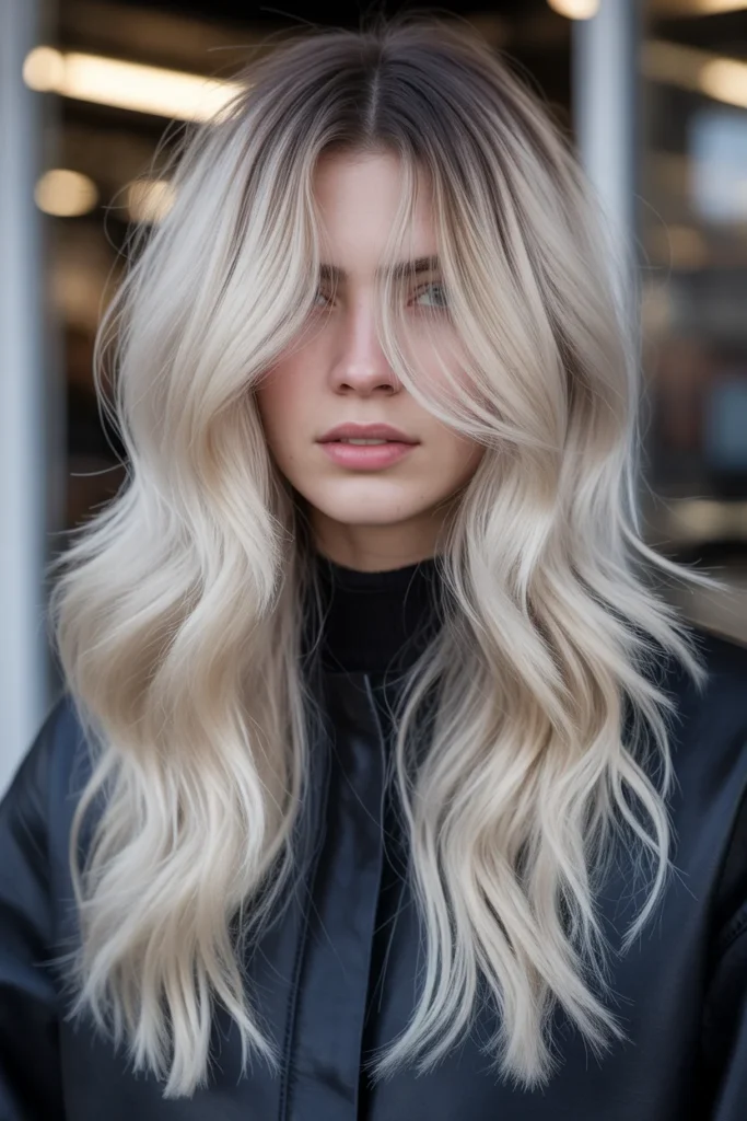 Nordic Blonde Balayage with Dark Roots