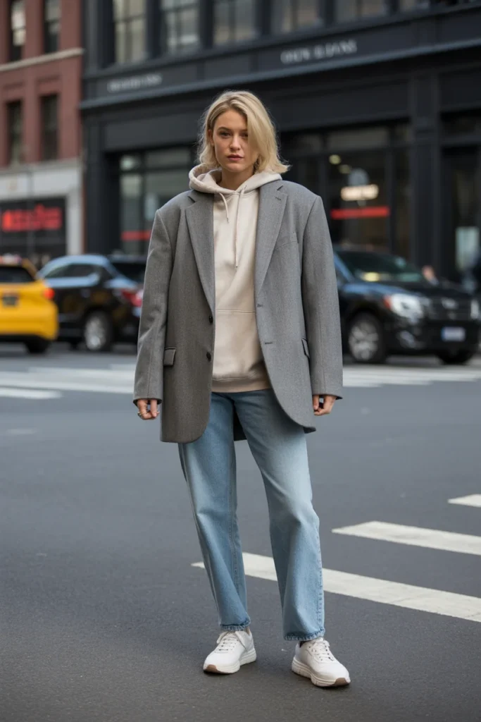  Oversized Blazer Over Hoodie Street Style