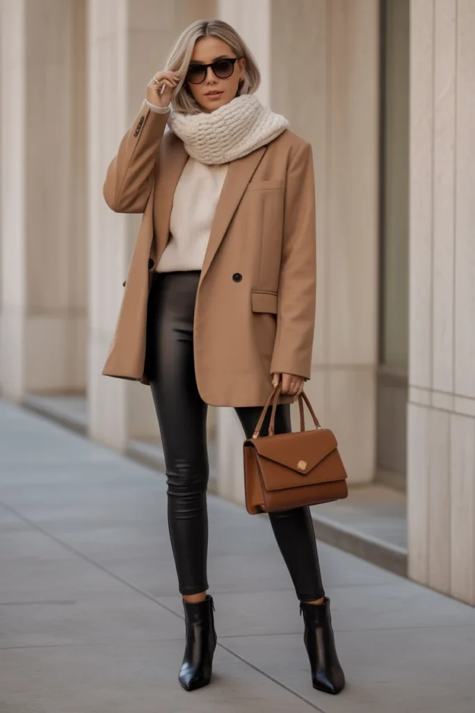 Oversized Blazer with Leather Leggings