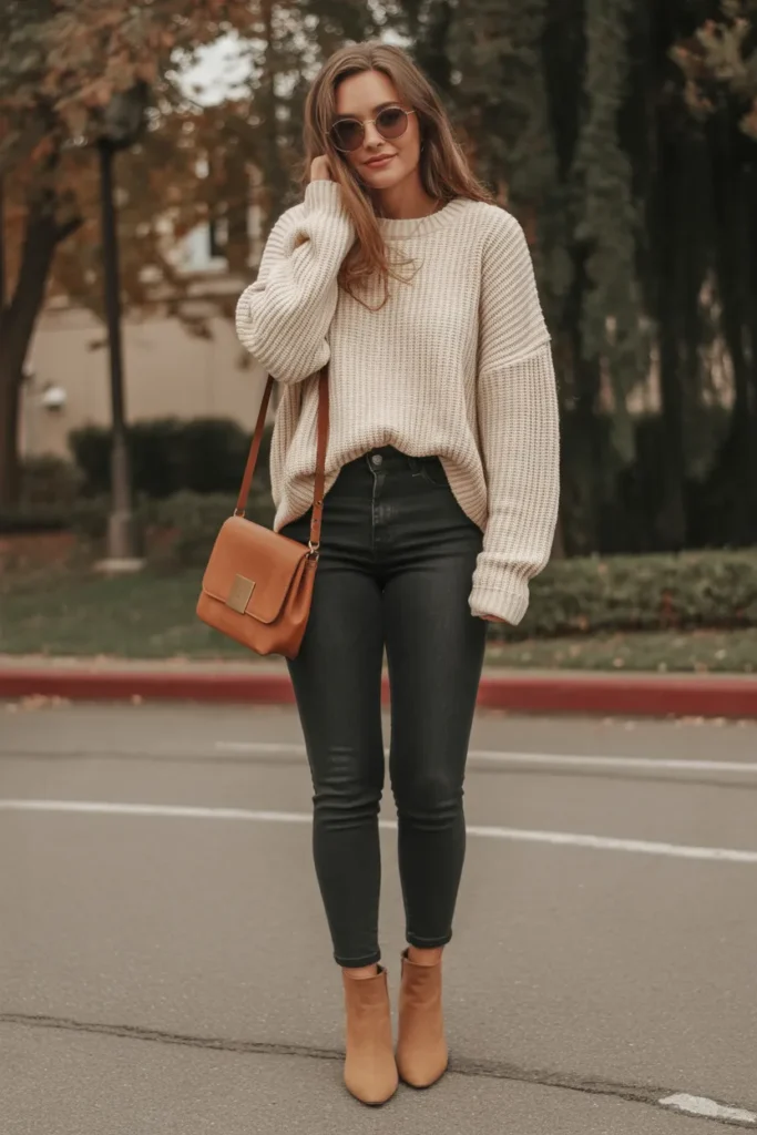Oversized Knit Sweater with High-Waisted Jeans