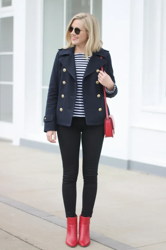 Peacoat with Striped Top