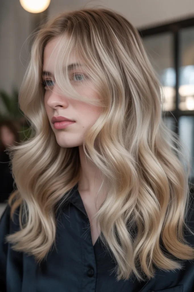 Pearl Blonde with Caramel Shadow Root