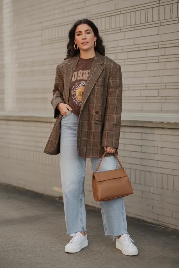 Plaid Blazer Over a Graphic Tee