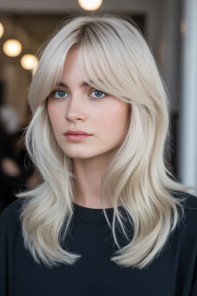 Platinum Blonde Curtain Bangs