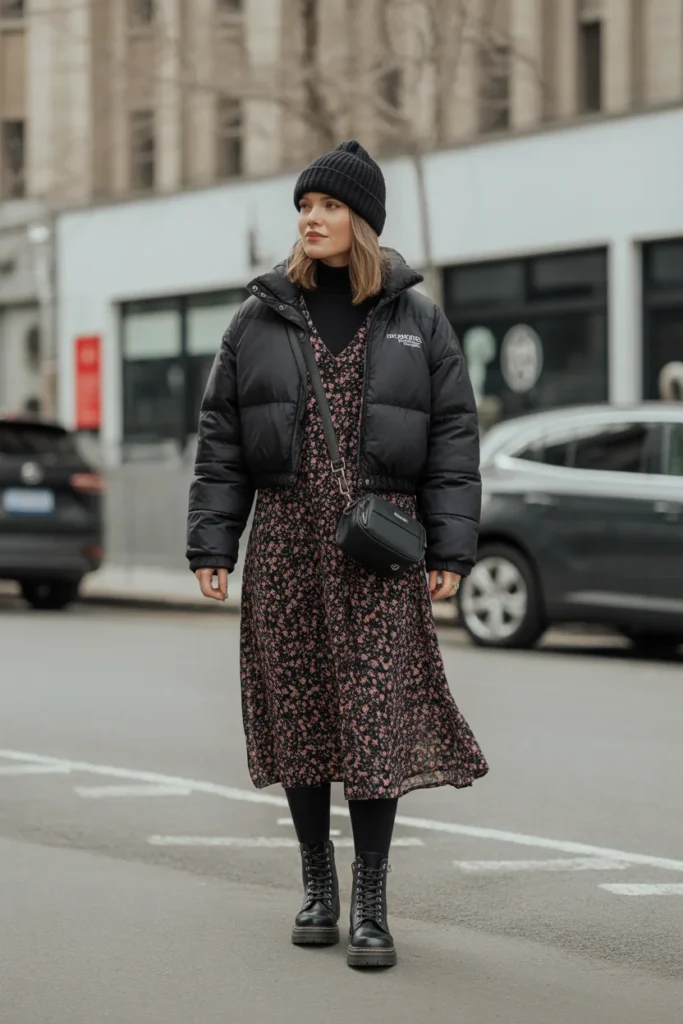 Puffer Jacket with Dress