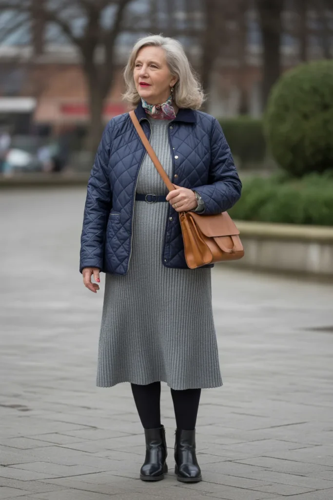 Quilted Jacket with Dress and Boots