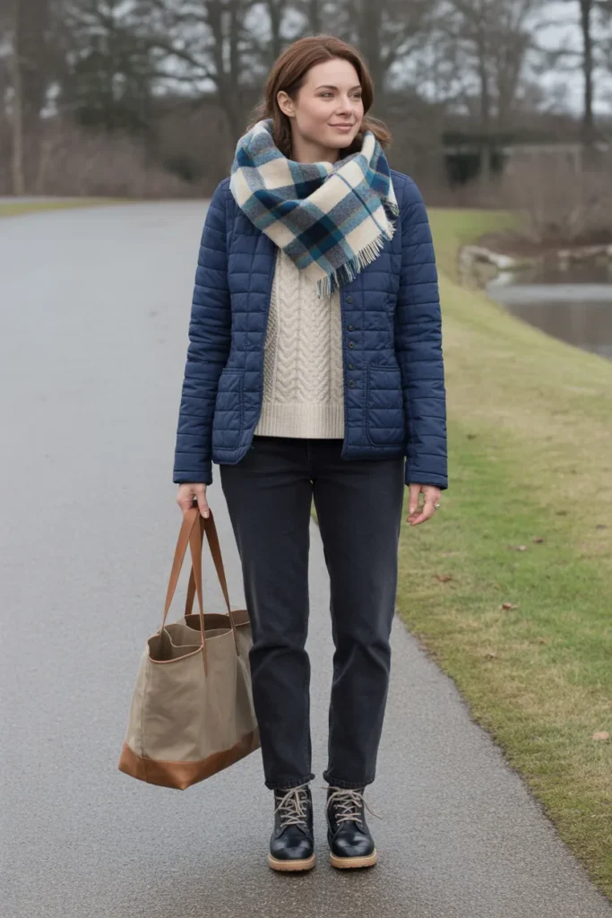 Quilted Jacket with Scarf and Boots