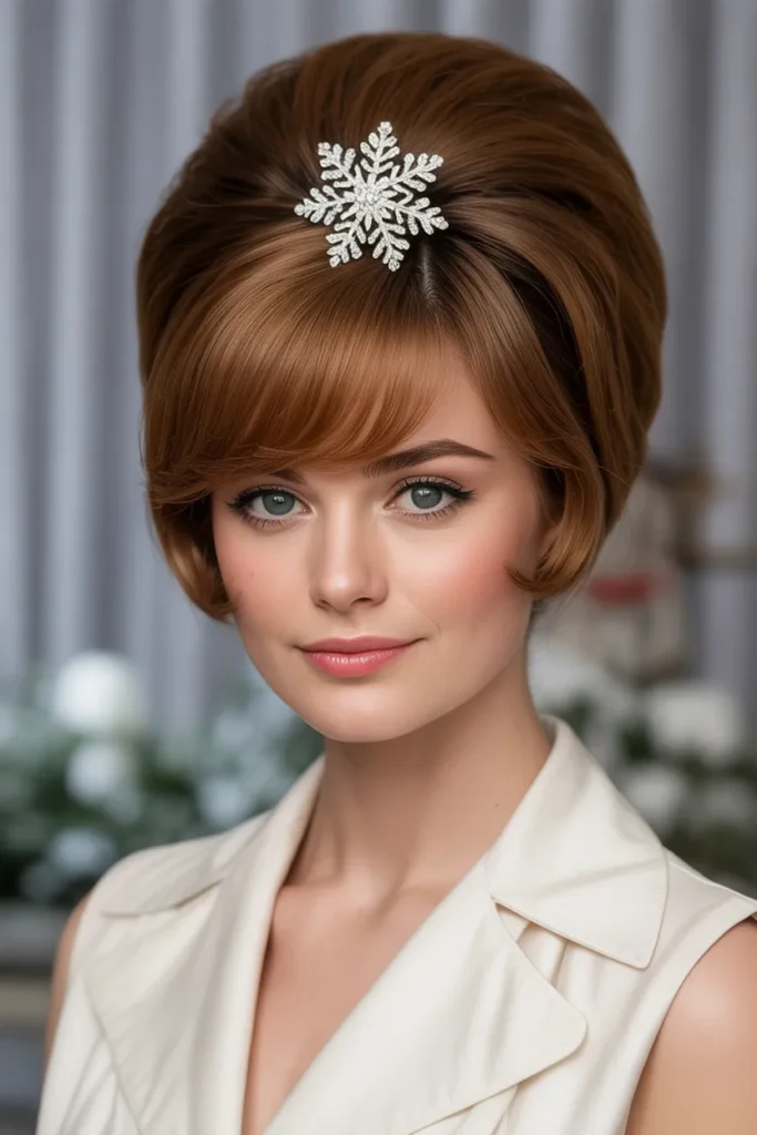  Retro Beehive with Snowflake Brooch