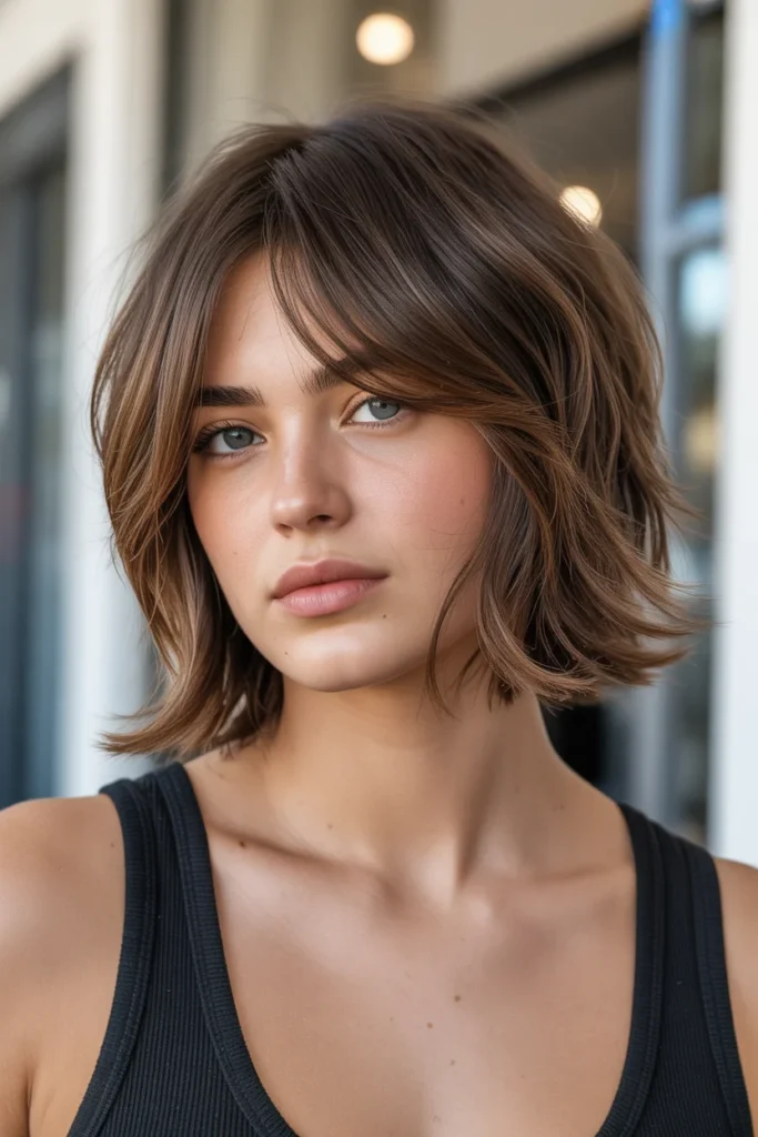Shaggy Shoulder-Length Cut with Curtain Bangs
