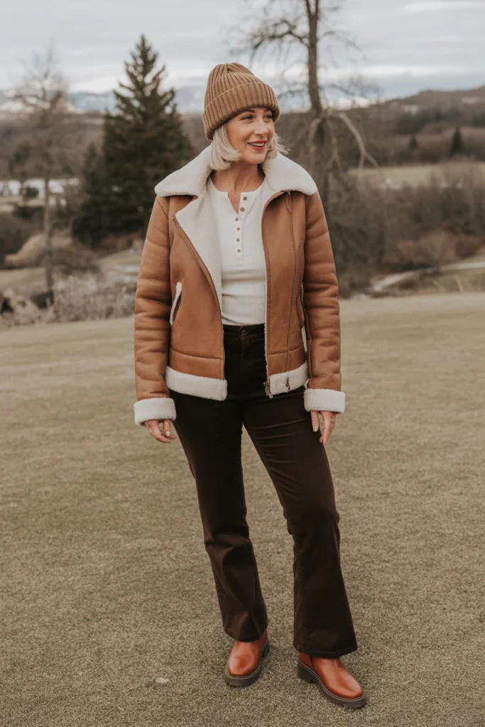 Shearling-Lined Aviator Jacket Look