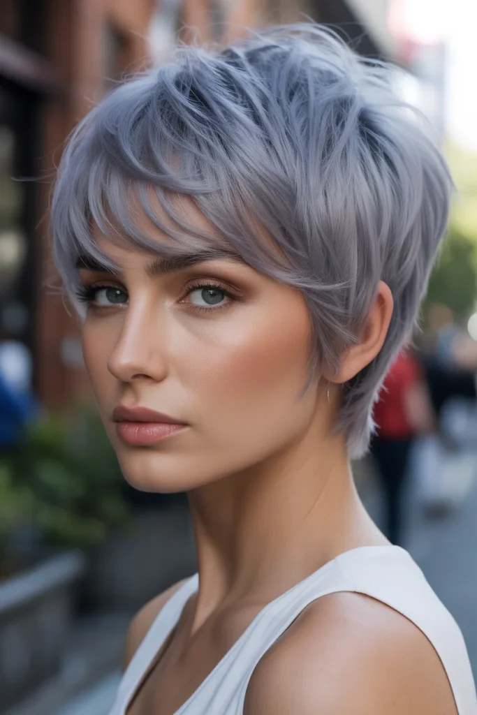 Silver Grey Pixie with Bangs