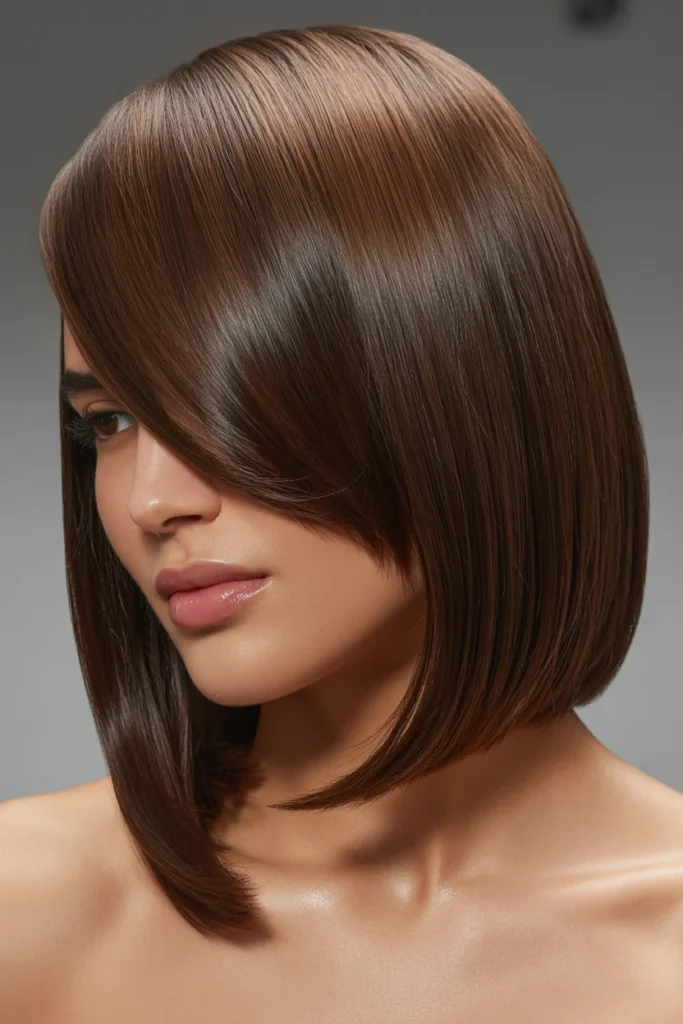 Sleek Medium Length with Deep Side Bangs