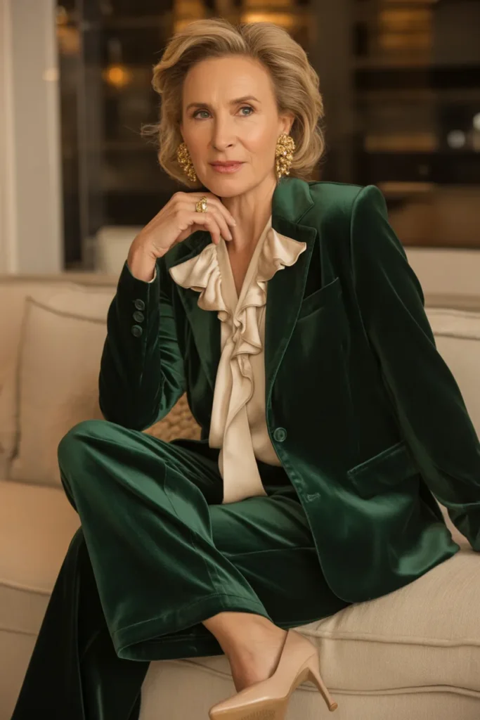 Sophisticated Emerald Green Velvet Outfit