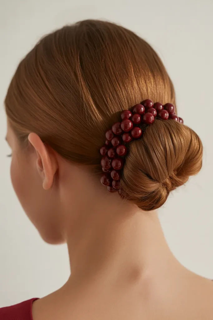 Sophisticated Low Bun with Cranberry Hair Pins