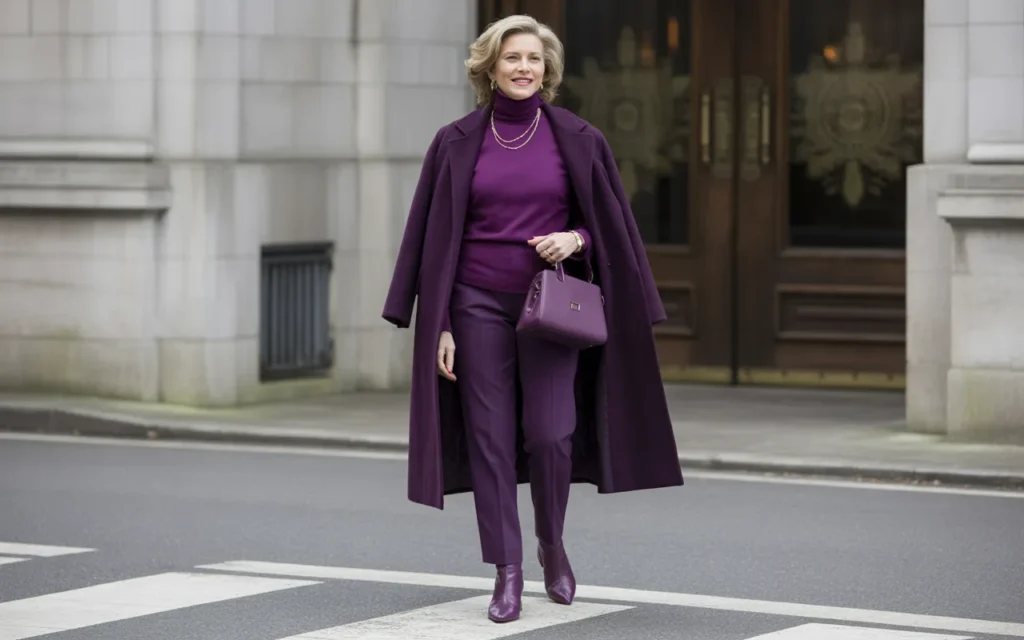 Winter Outfits for Women Over 50 2026 Sophisticated Plum Purple Monochrome Look