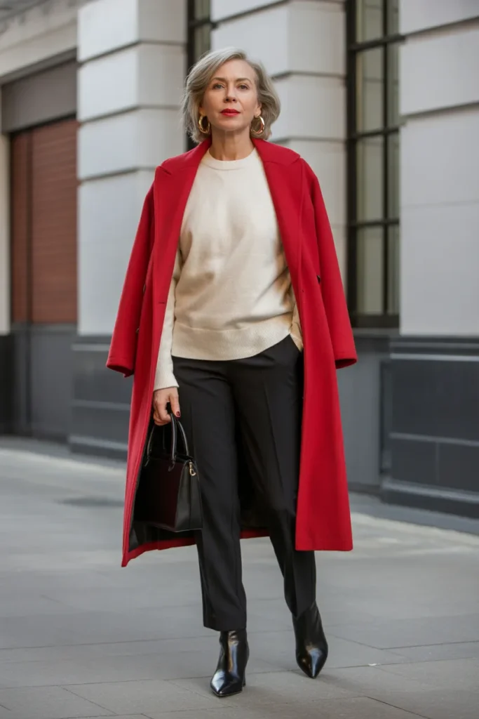 Statement Red Wool Coat with Neutral Base