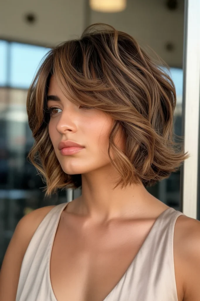 Textured Lob with Side-Swept Bangs