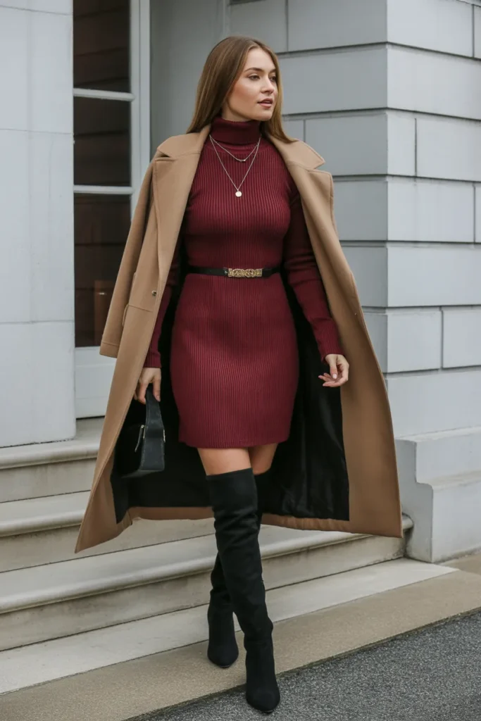Turtleneck Dress with Knee-High Boots