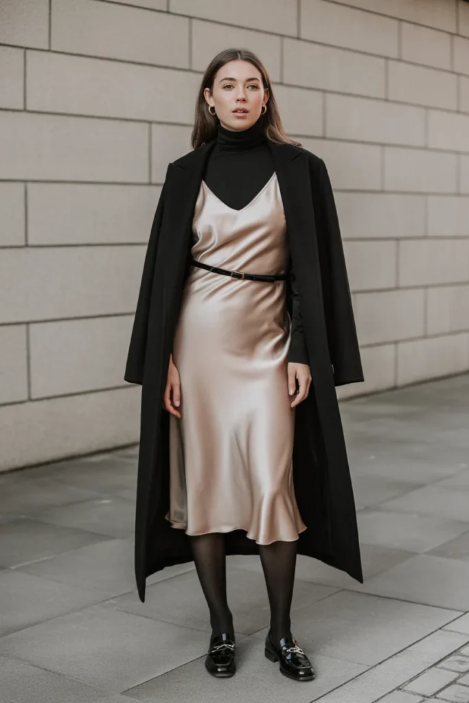 Turtleneck Layered Under Slip Dress