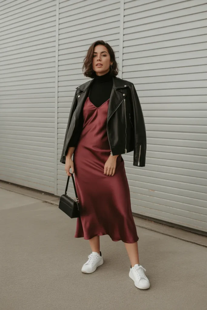 Turtleneck Layered Under a Slip Dress