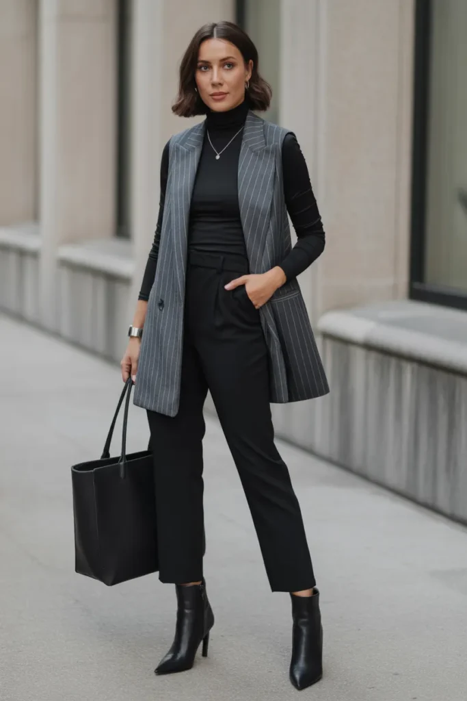 Turtleneck Under a Sleeveless Blazer