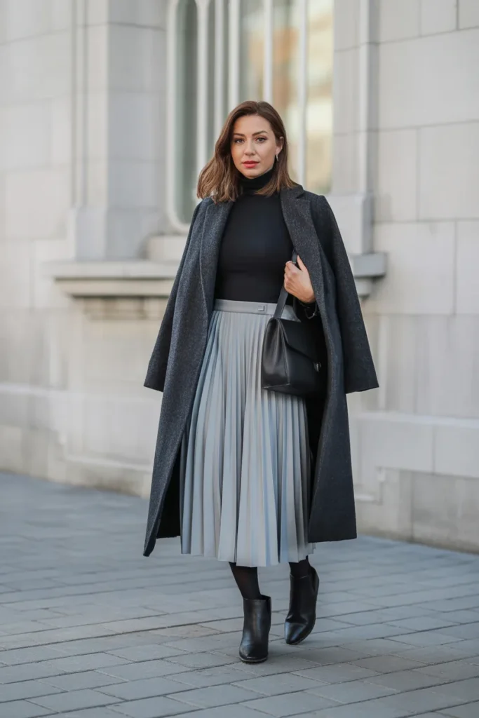 Turtleneck and Midi Skirt Elegance