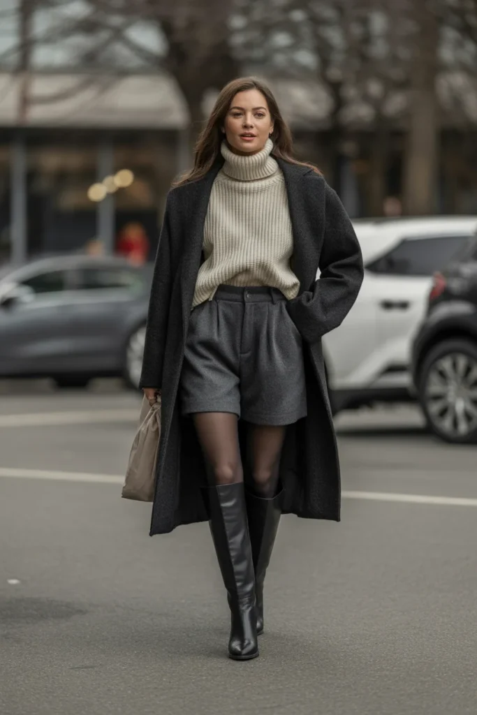 Turtleneck with High-Waisted Shorts