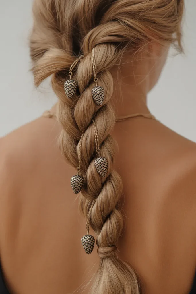 Twisted Rope Braid with Pine Cone Charms
