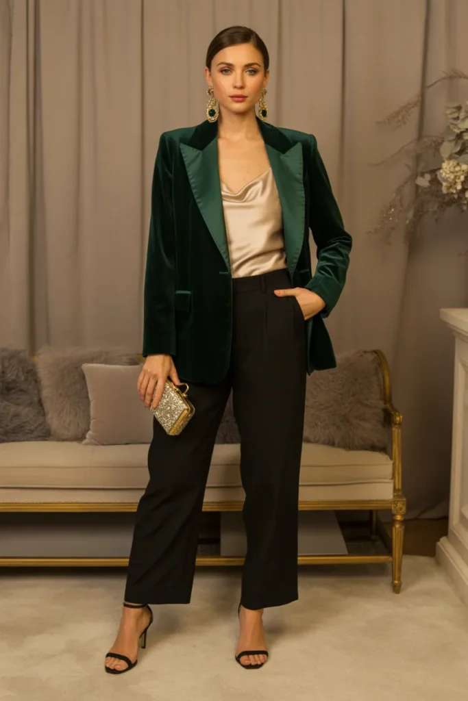 Velvet Blazer with Silk Camisole