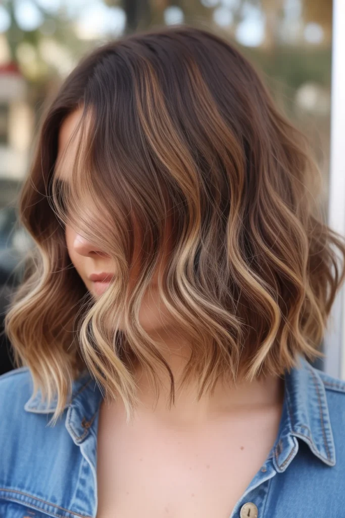 Wavy Lob with Balayage and Textured Ends
