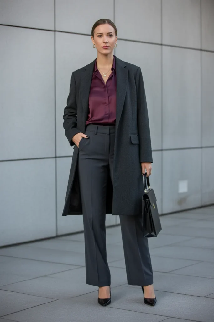 Wool Blend Coat with Dress Pants
